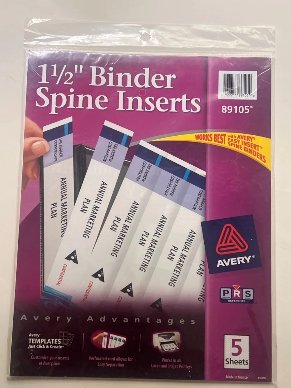 Brand New!!!!  5 sheets of Avery 1 1/2 inch Binder Folder Spine Inserts 25 total